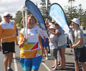 Janet with the Queens baton for the commonwealth games